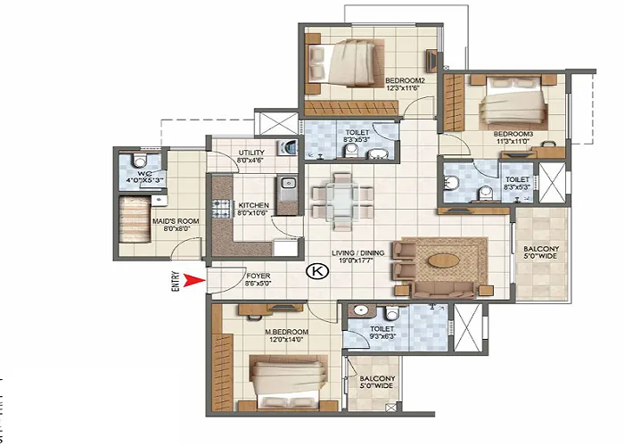 Brigade Golden Heights 3.5 BHK Floor Plan 